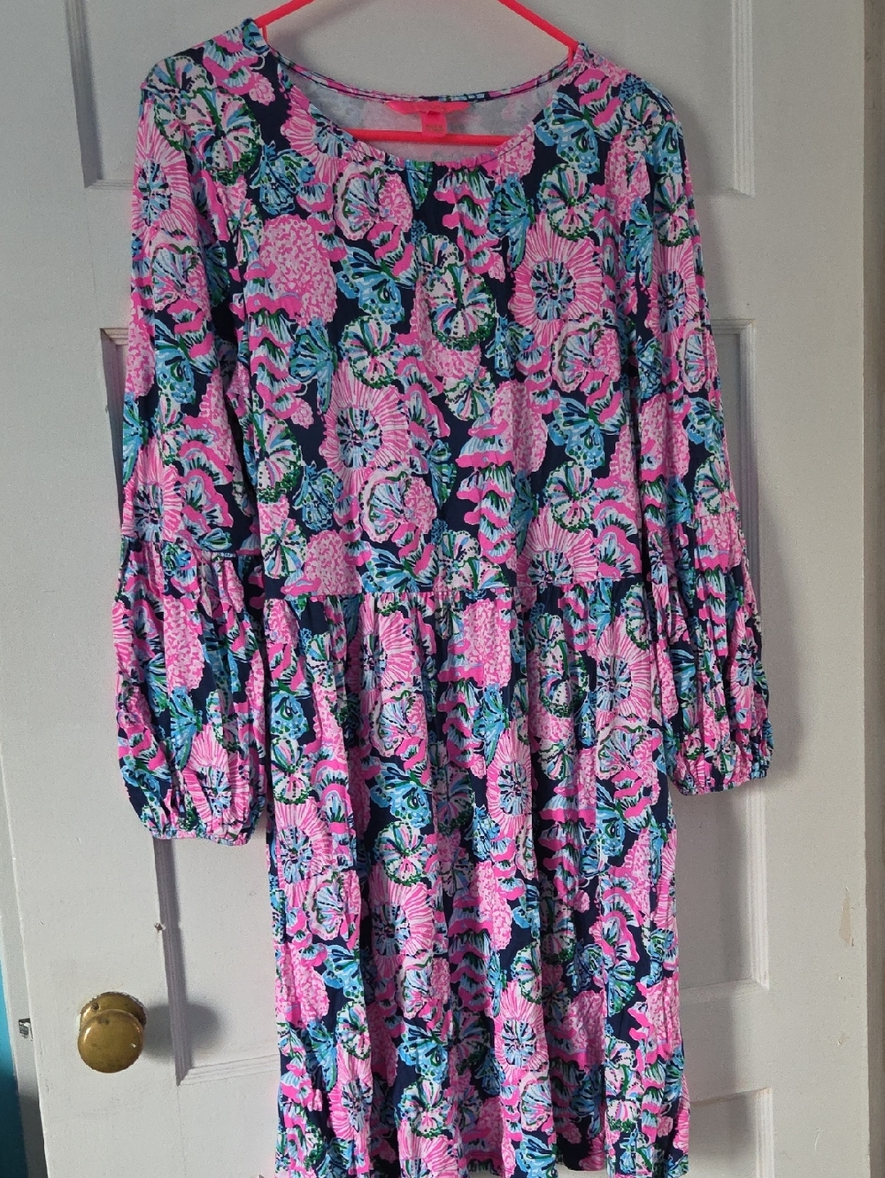 Lilly Pulitzer Pink Navy Floral Long-Sleeve Tiered Dress